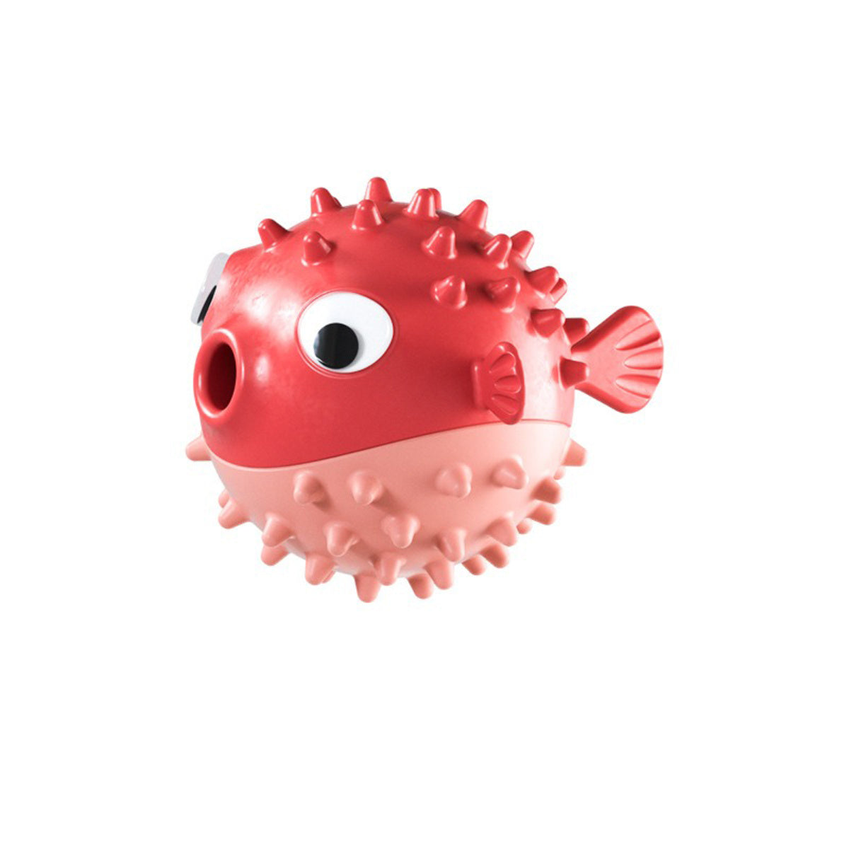 Wefulfil red and pink fish shaped dog chew toy puffer design with textured spikes and hollow mouth for chewing