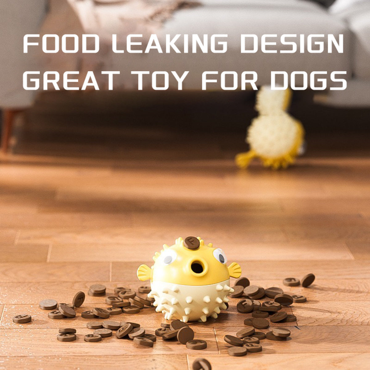 Wefulfil fish shaped dog chew toy yellow puffer ball with food leaking design for interactive treat play