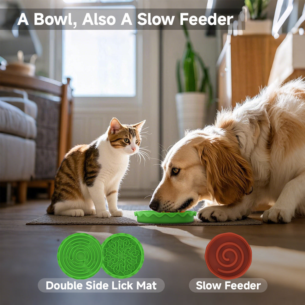 Wefulfil Hamburger Pet Bowl Set green slow feeder and double side lick mat used by dog and curious cat