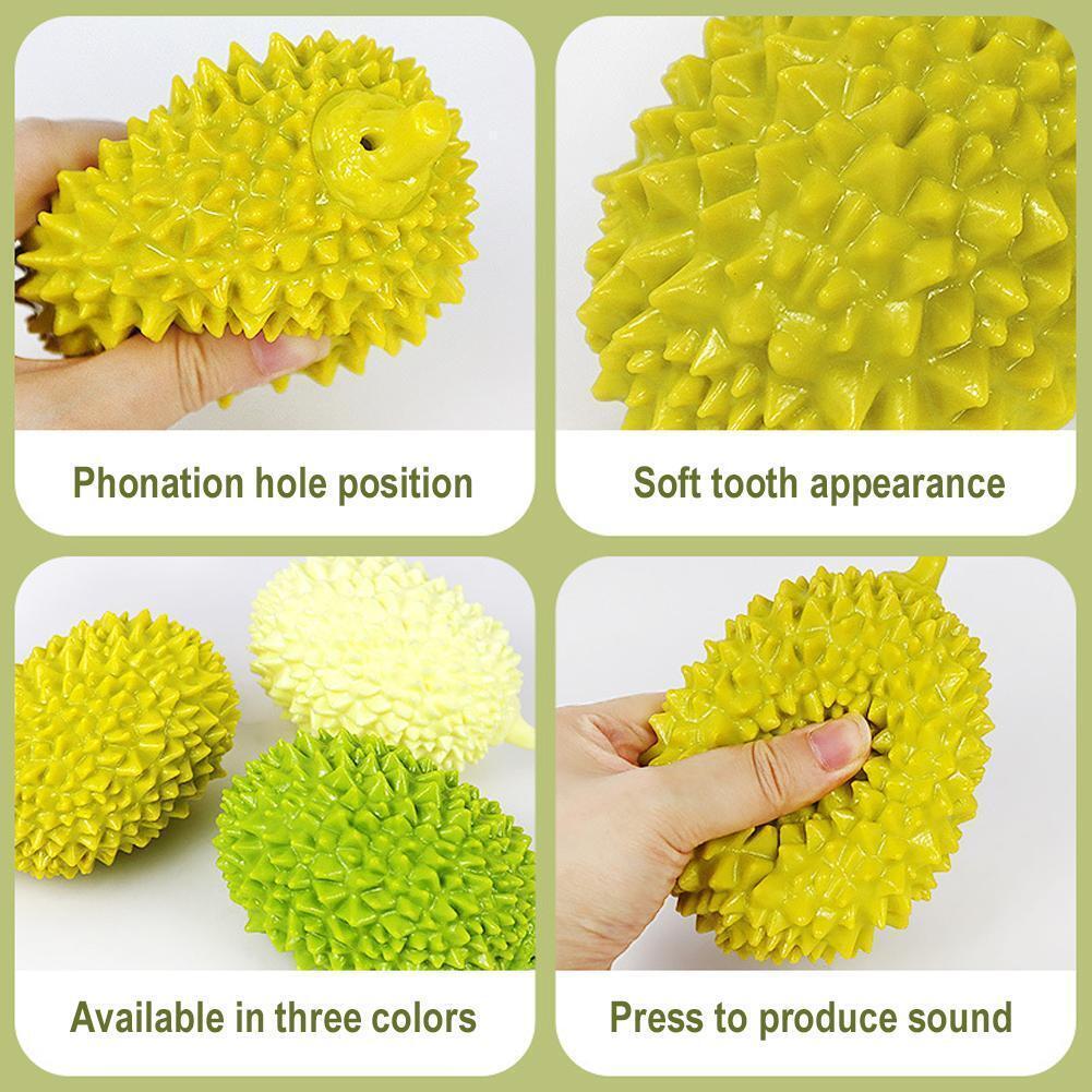 Wefulfil durian shaped dog chew toy with soft spiky texture phonation hole squeezable squeaky in three colors