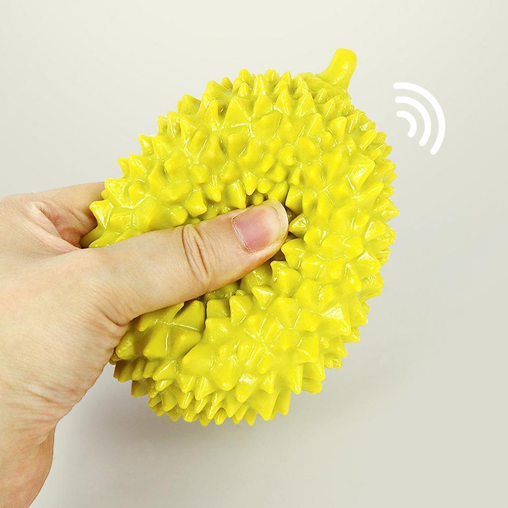 durian shaped dog chew toy by Wefulfil bright yellow spiky squeaky rubber for interactive chewing and dental cleaning