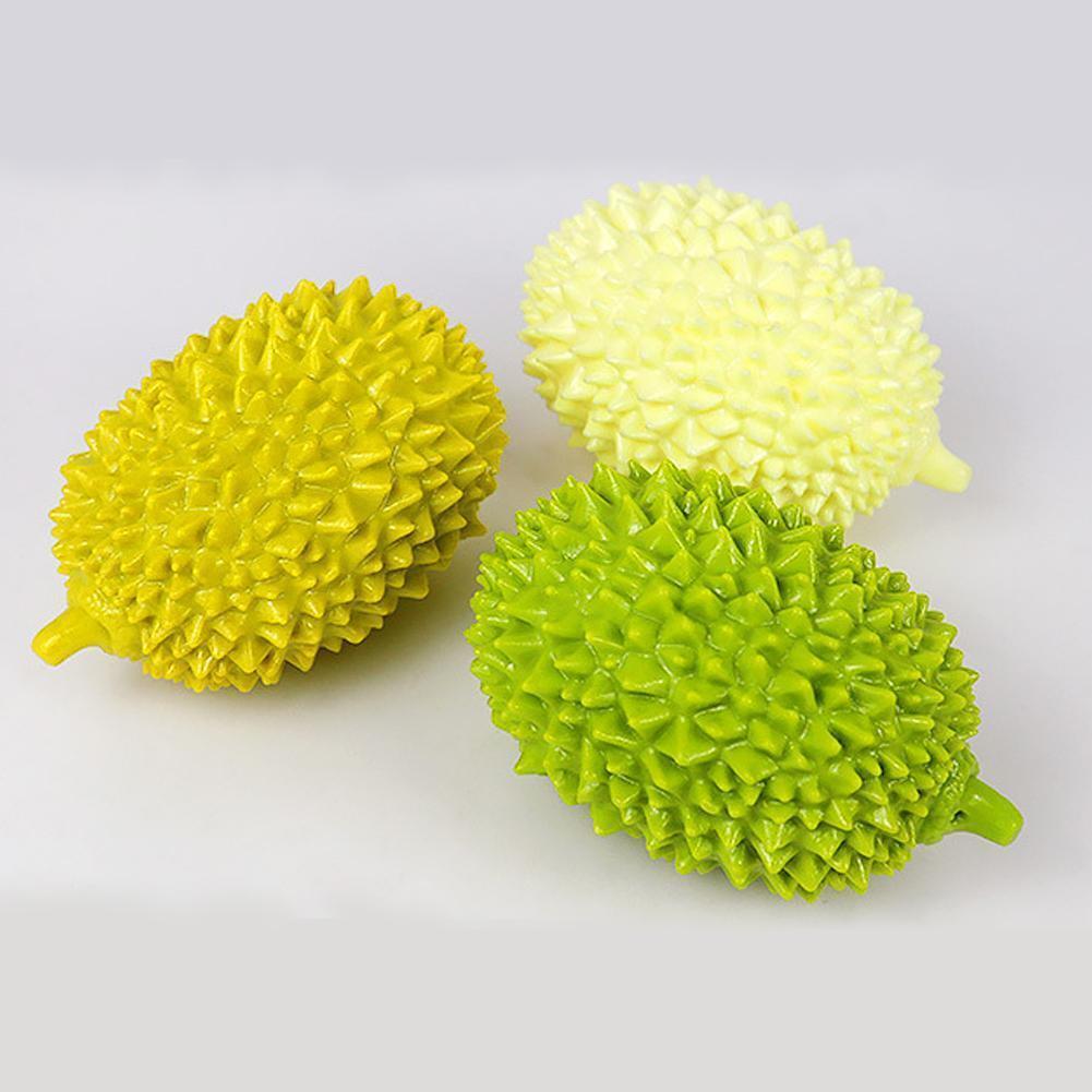 Wefulfil durable textured rubber durian shaped dog chew toy set of three in green yellow and pale cream