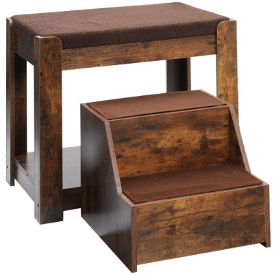 Wefulfil Pet Bunk Bed with wooden frame and cushioned brown steps for small pets