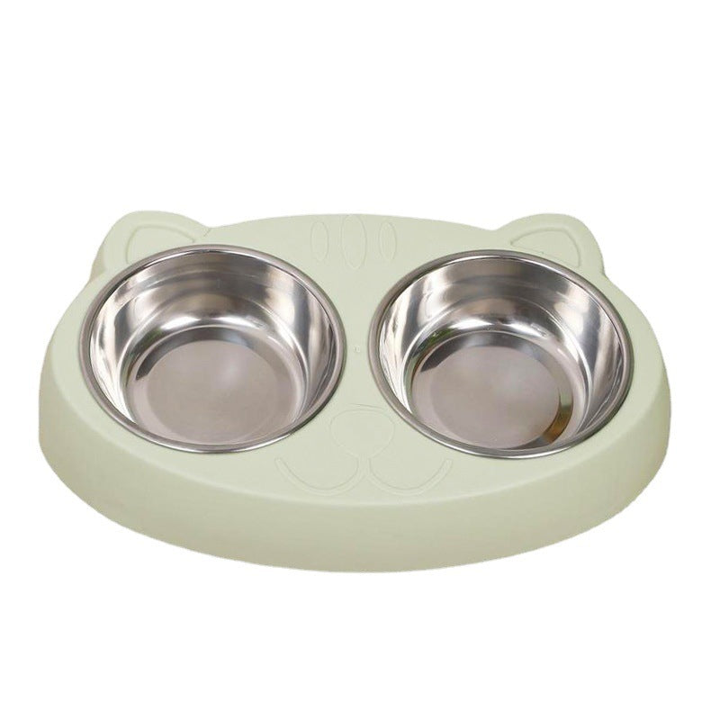 Wefulfil pet feeder stainless steel bowls with dual bowl design in a cat-shaped plastic base