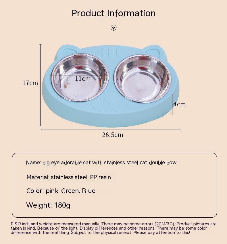 Wefulfil pet feeder stainless steel bowls with double blue cat-shaped base for cats