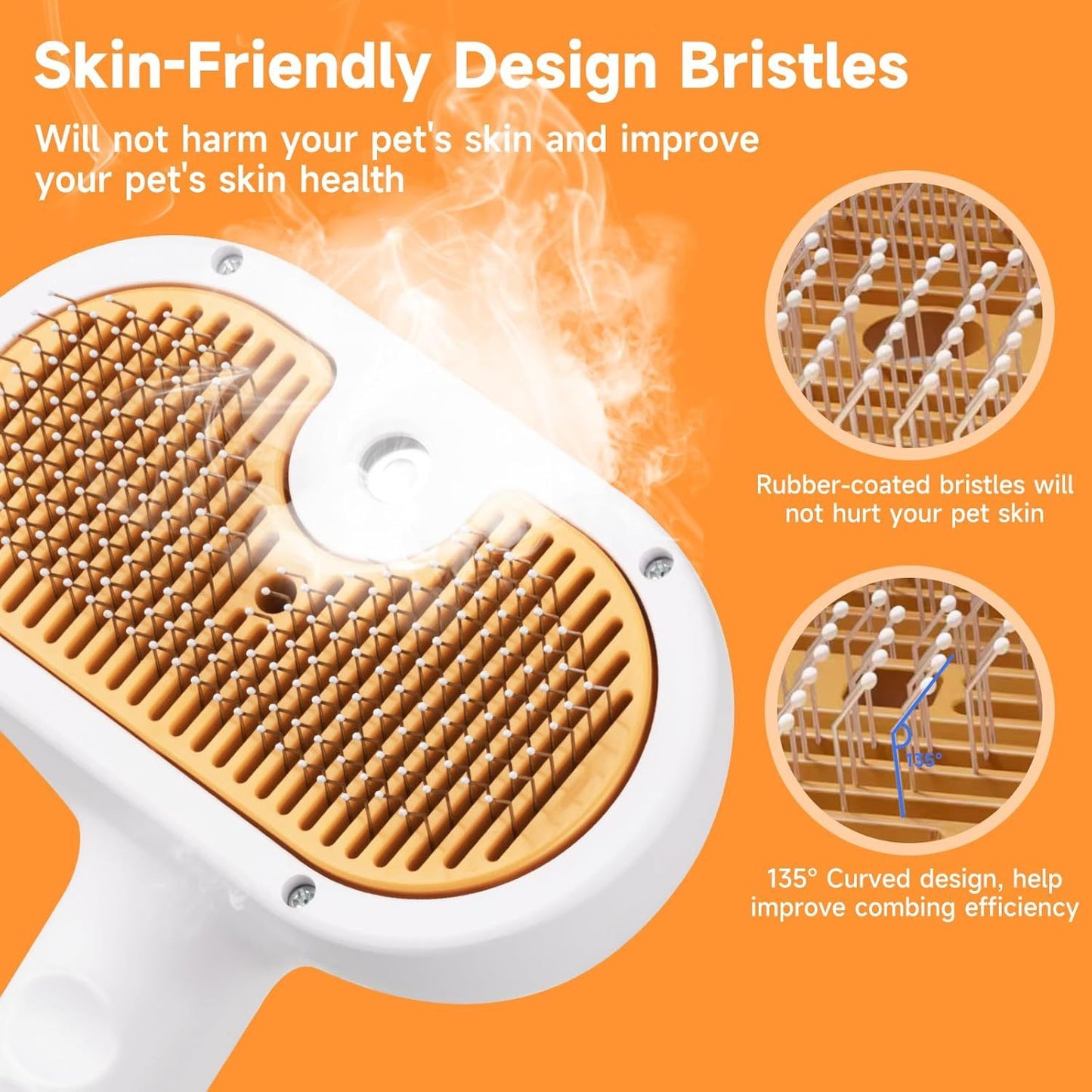 Wefulfil Pet Grooming Comb with Mousse featuring skin-friendly rubber-coated bristles and a 135 degree curved design