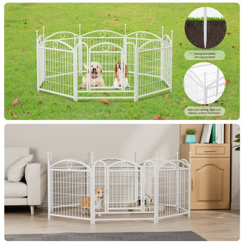 Wefulfil 8 Panel Metal Dog Playpen white hexagon pet exercise pen for small dogs indoor or outdoor