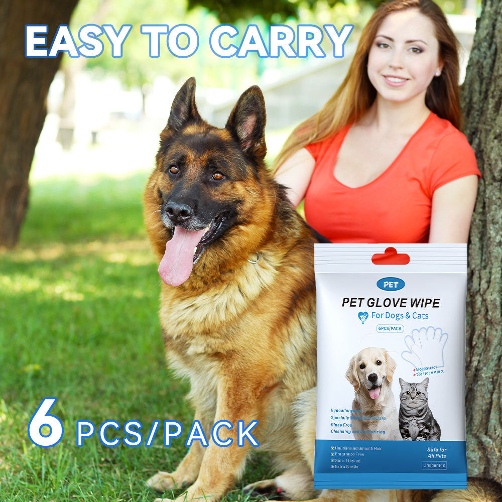 Wefulfil pet cleaning wipes for dogs and cats pack shown with German Shepherd and smiling woman in park