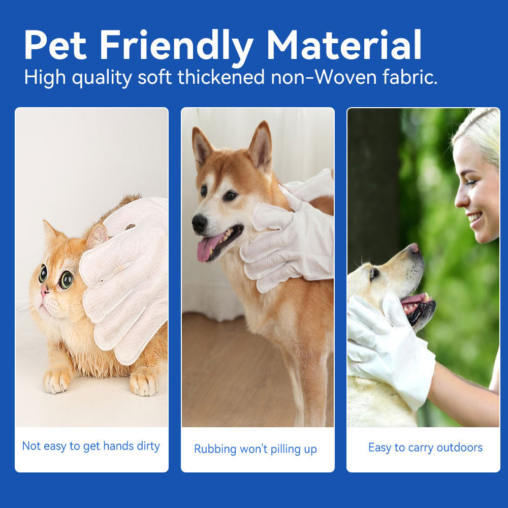 Wefulfil pet cleaning wipes for dogs and cats banner showing glove wipes used on cat dog and outdoor pet care