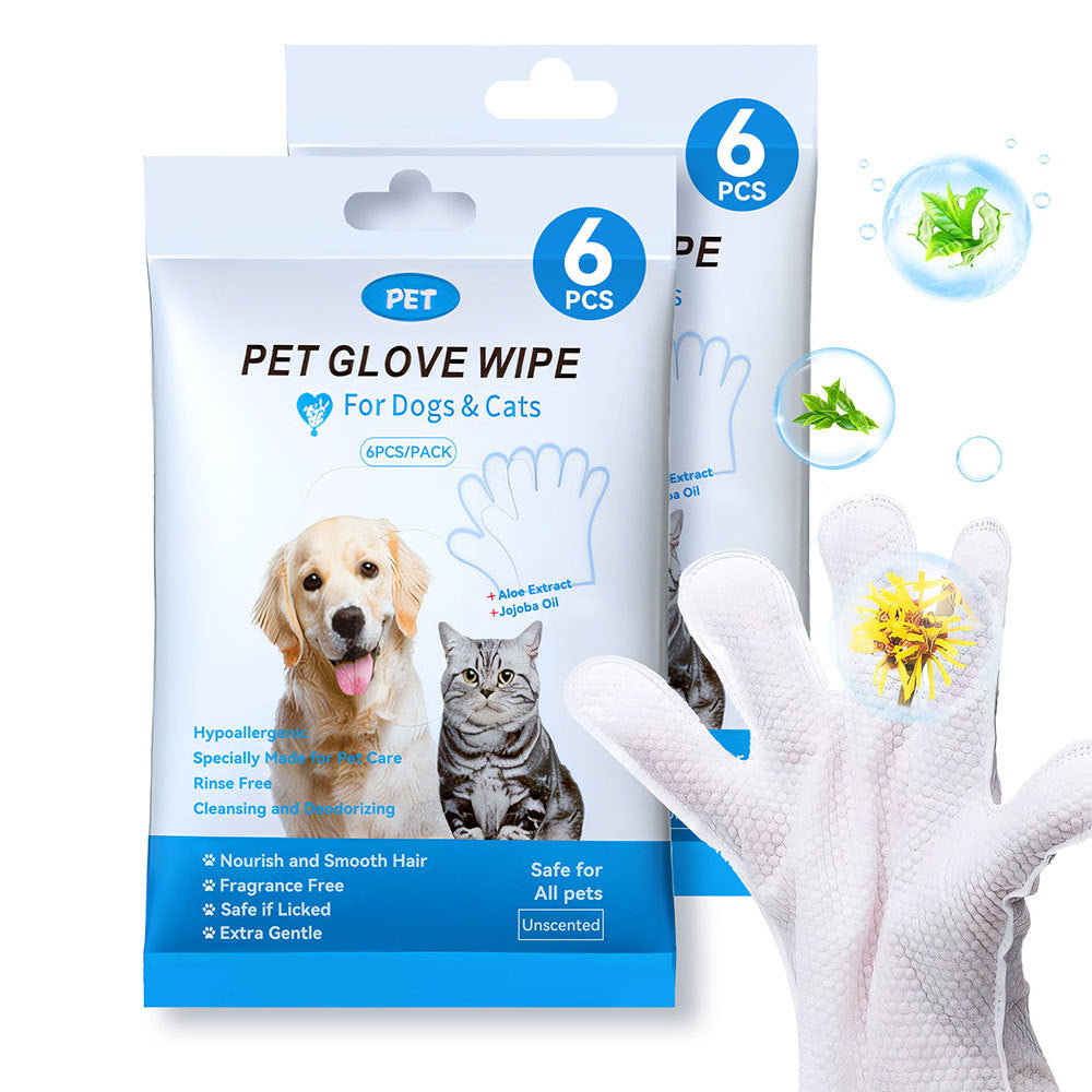 Wefulfil Pet Glove Wipes 6 pack hypoallergenic unscented cleansing pet cleaning wipes for dogs and cats