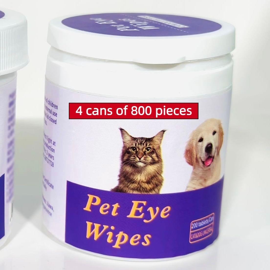 Wefulfil Pet Safe Eye Wipes tub with cat and dog label 4 cans of 800 pieces for pet eye care