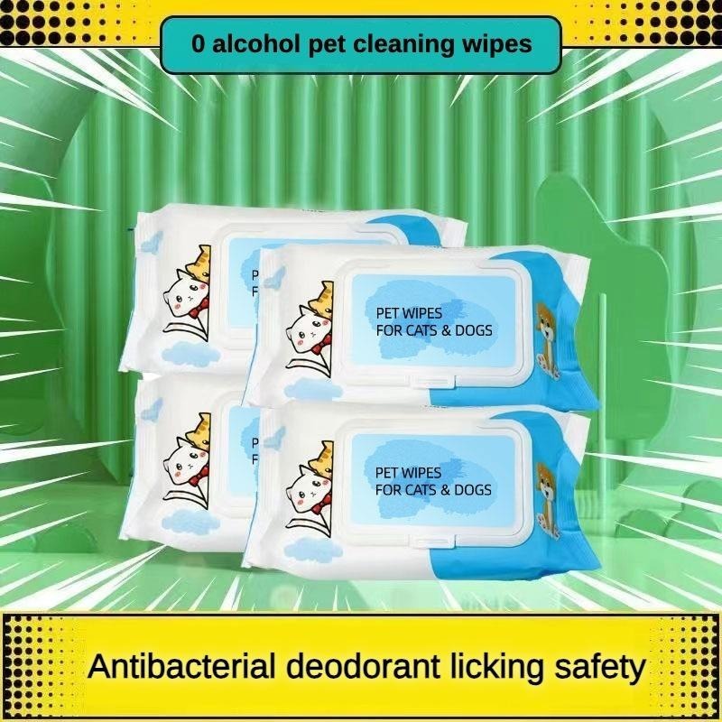 Wefulfil plant-based pet wipes for dogs and cats antibacterial deodorant licking safe cleaning wipes pack