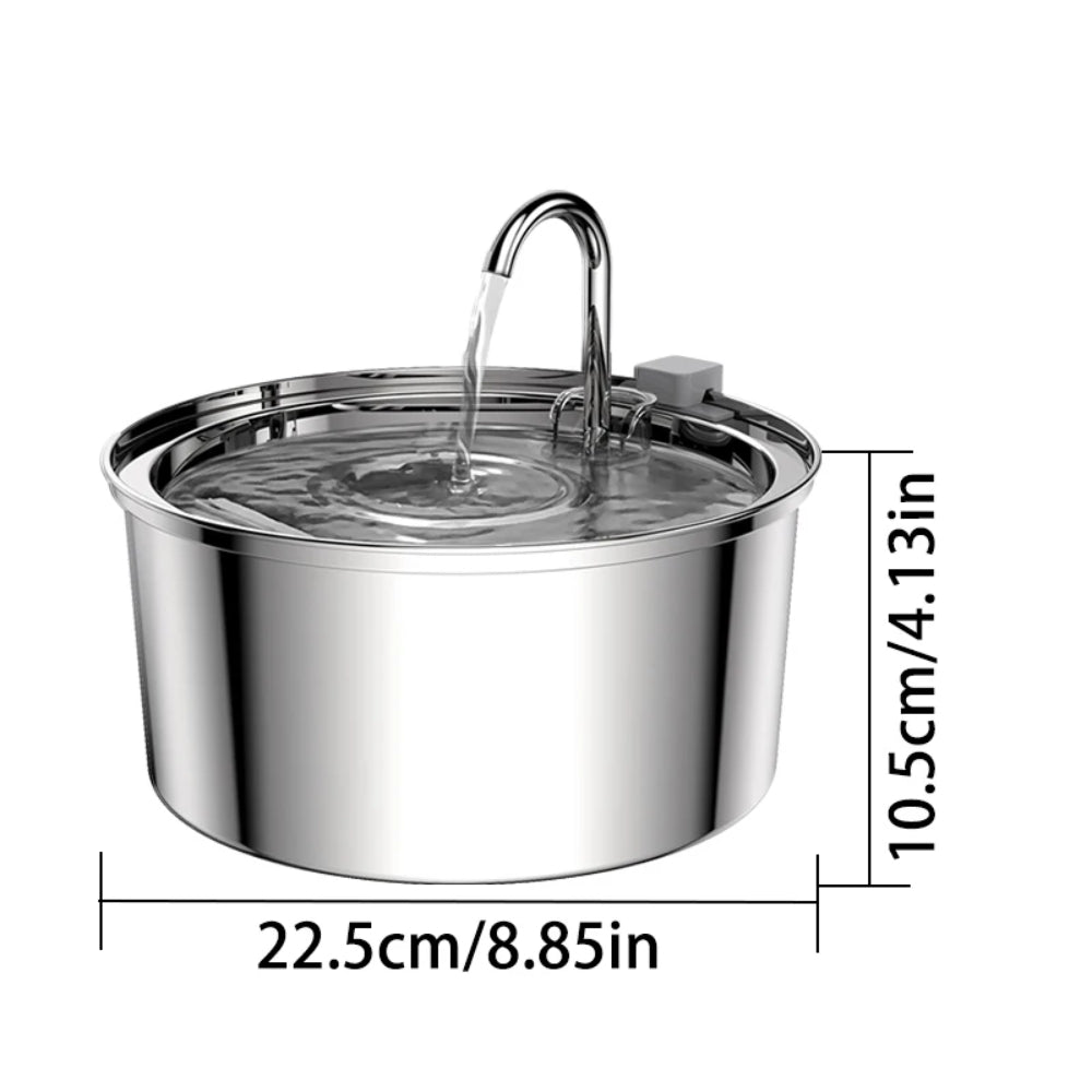 Purrfect Pet Haven stainless steel pet water fountain with curved spout 22.5 cm diameter bowl for cats