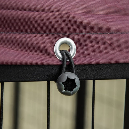 outdoor dog kennel with rotating bowl rack Wefulfil maroon canopy grommet and elastic cord toggle attached to black metal bars