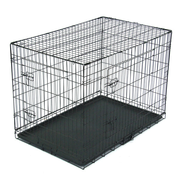 Wefulfil Black Dog Cage foldable wire crate with removable plastic tray for home and travel