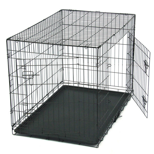 Black Dog Cage Wefulfil collapsible metal wire crate with removable plastic tray and side door