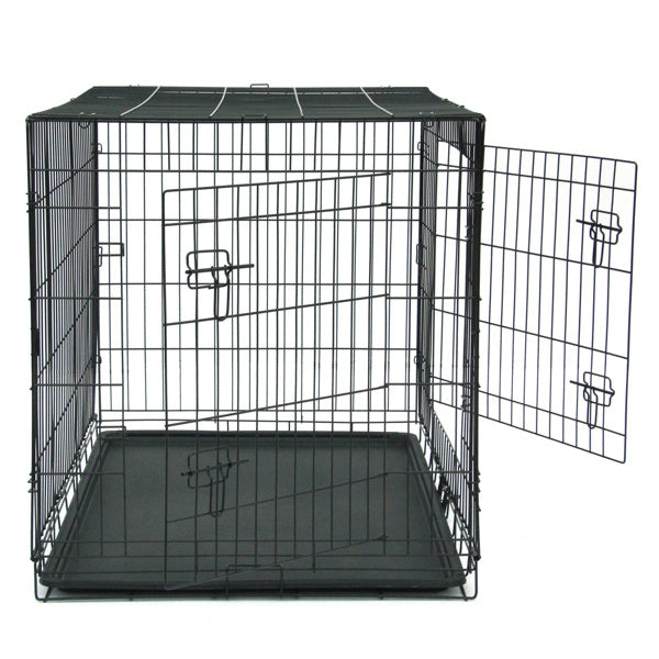 Wefulfil Black Dog Cage metal wire crate with removable plastic tray and open front door for pets