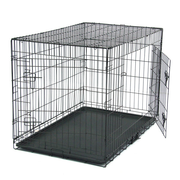Wefulfil Black Dog Cage foldable wire crate with removable plastic tray and single side door
