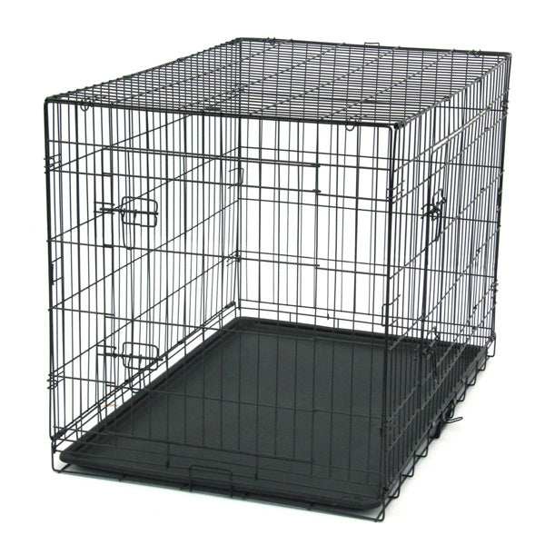 42 Inch Iron Foldable With Divider Plastic Tray Black Dog Cage - Purrfect Pet Haven