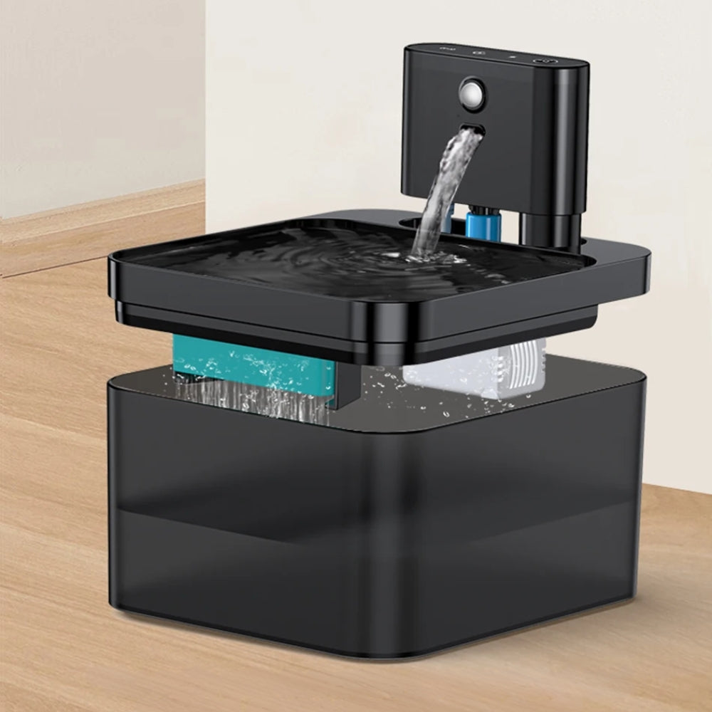 Purrfect Pet Haven black wireless pet water fountain with top spout and replaceable filters for cats