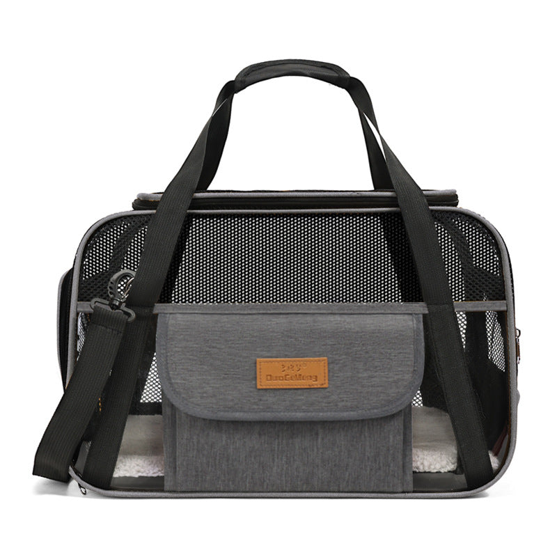 Dropshipman gray Pet Travel Carrier Bag with mesh sides shoulder strap front pocket and plush removable pad