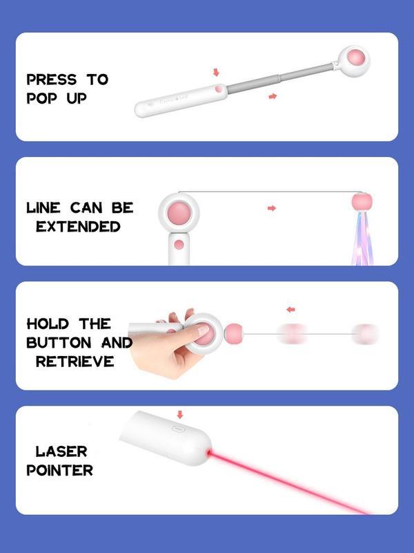 Wefulfil Retractable Interactive Laser for pets showing extendable line and laser pointer use