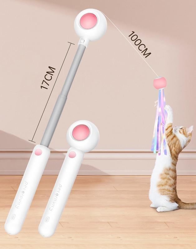 Wefulfil Retractable Interactive Laser cat toy with extendable wand and dangling ribbons for pet play