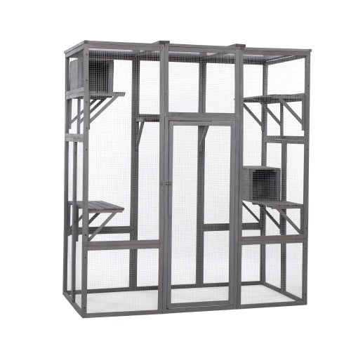 Wefulfil Outdoor Cat Enclosure Cage large gray multi level wire mesh run with platforms and nesting boxes