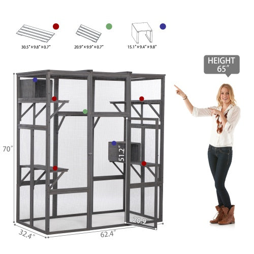 Wefulfil Outdoor Cat Enclosure Cage large powder coated metal mesh run with shelves door and roof
