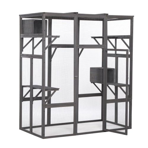 Wefulfil Outdoor Cat Enclosure Cage large multi level wooden frame with mesh platforms and nesting boxes