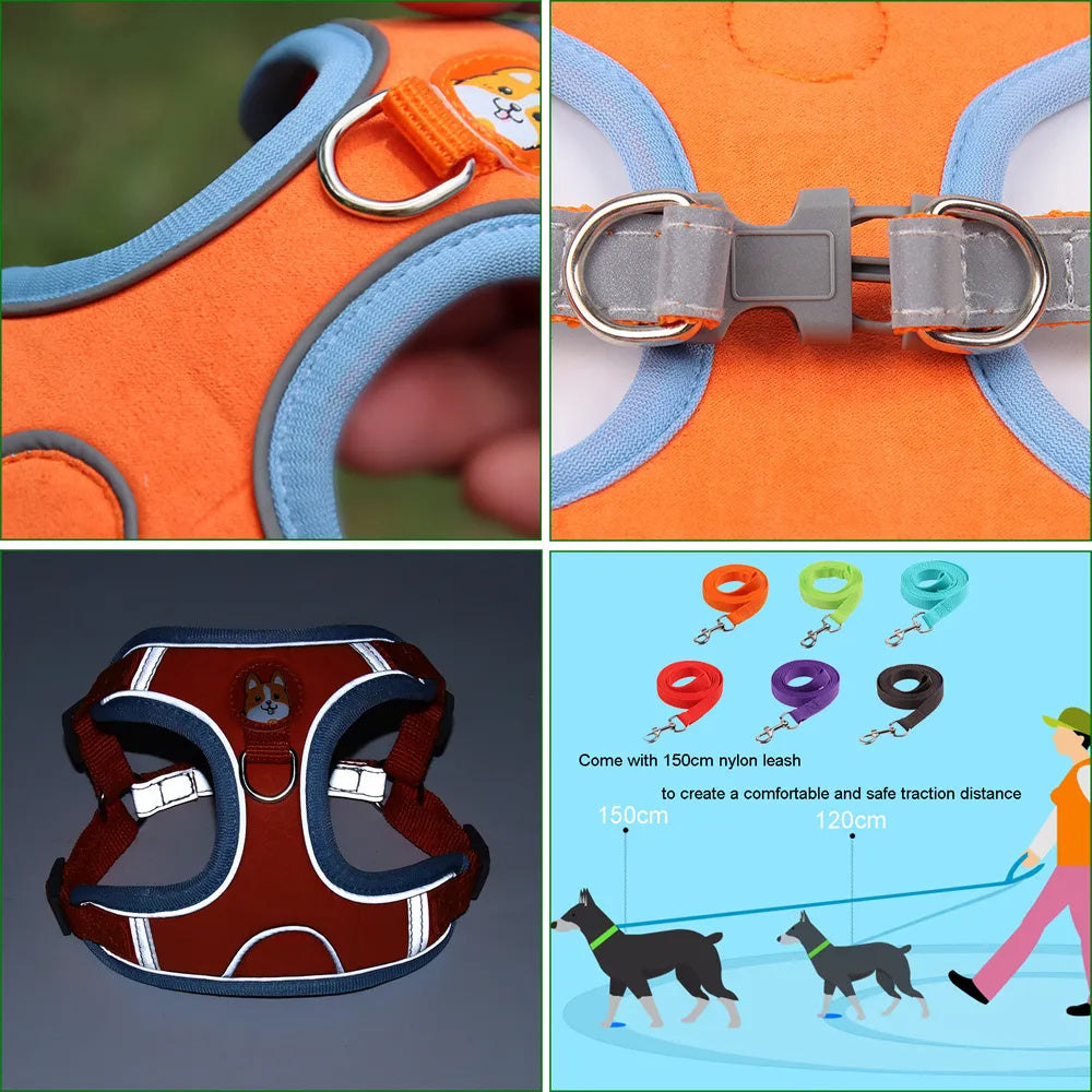 Wefulfil no pull dog harness for small dogs soft padded orange blue with D ring buckle reflective trim