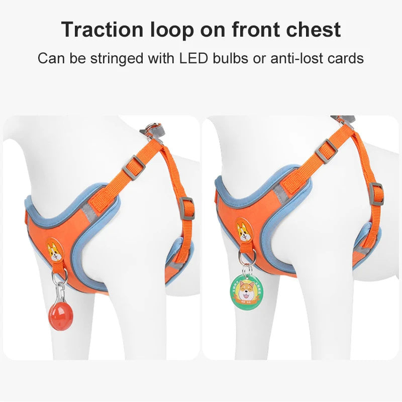 Wefulfil orange padded harness with front traction loop and ID tag attachments no pull dog harness for small dogs
