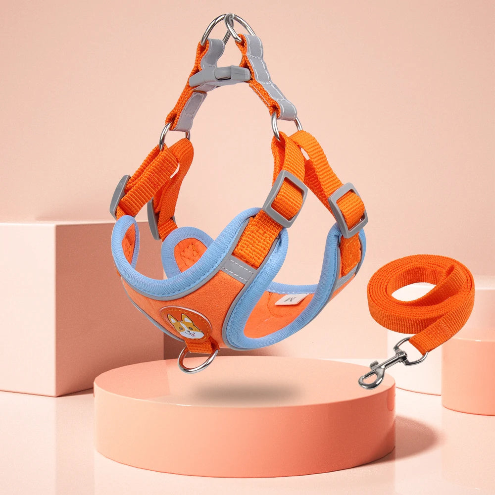 Wefulfil orange and blue breathable no pull dog harness for small dogs with adjustable straps and leash