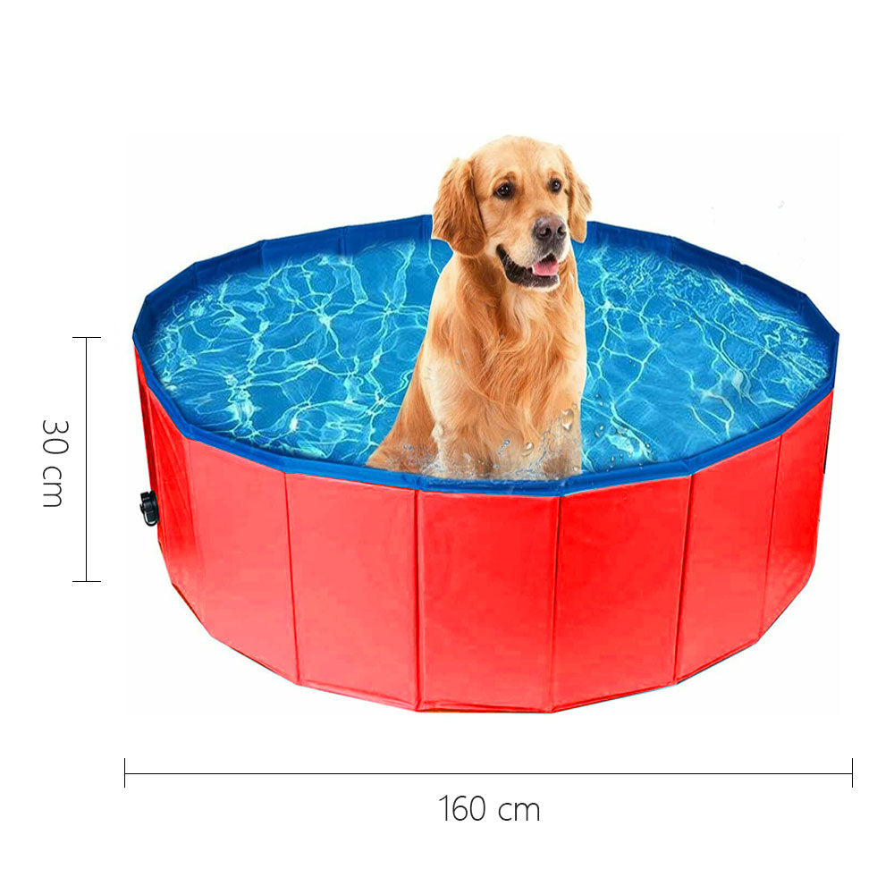 Purrfect Pet Haven red foldable round Pet Outdoor Swimming Pool 160 cm with golden retriever cooling off