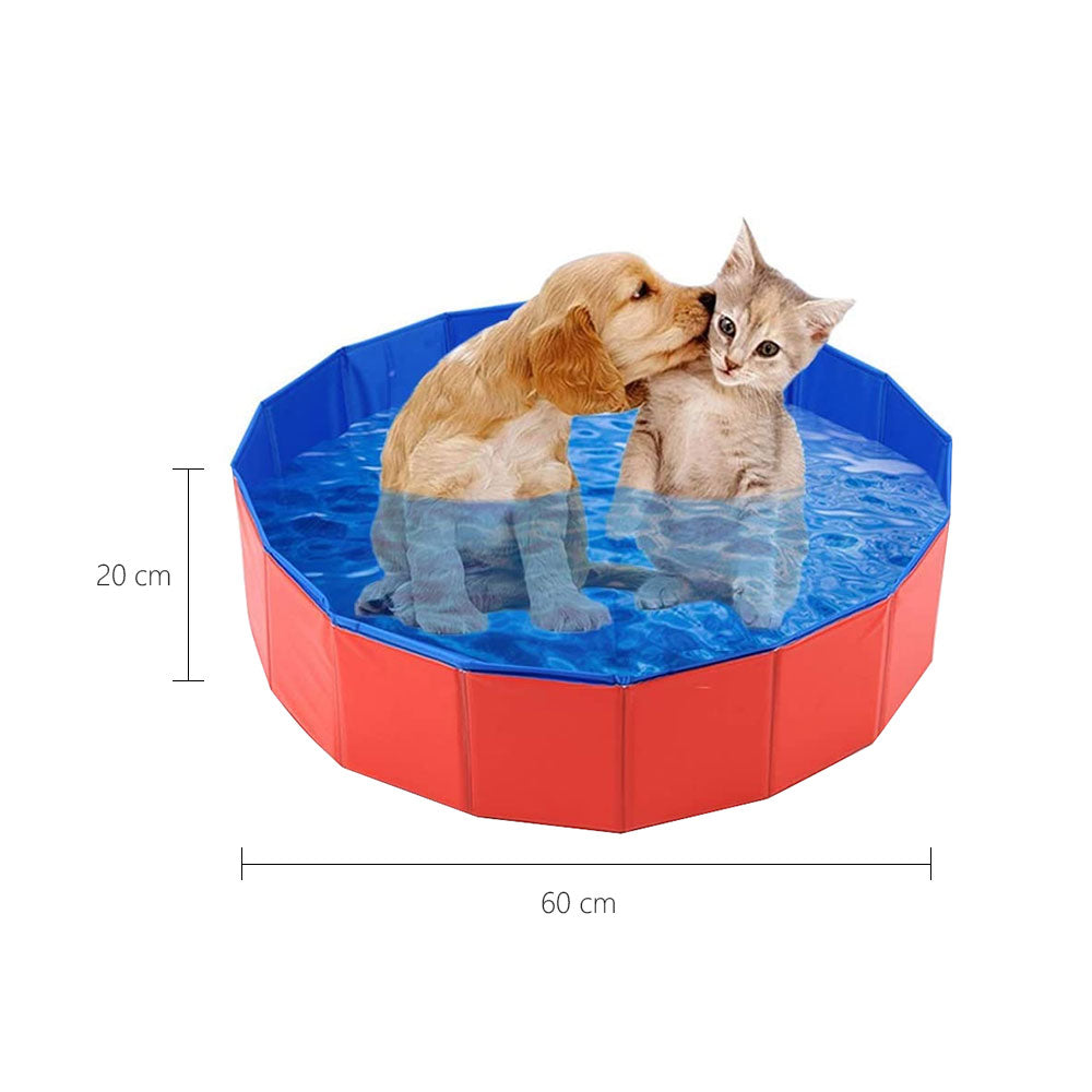 Purrfect Pet Haven Pet Outdoor Swimming Pool red 60 cm foldable pool with puppy and kitten in water