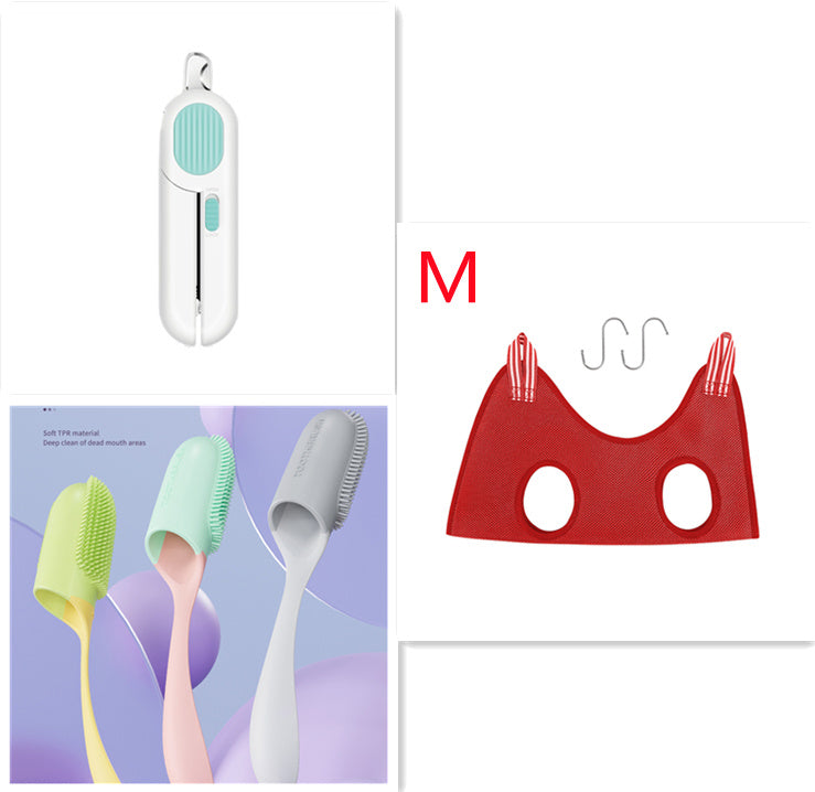 Wefulfil LED pet nail clippers grooming kit with red safety guard and silicone pet toothbrushes