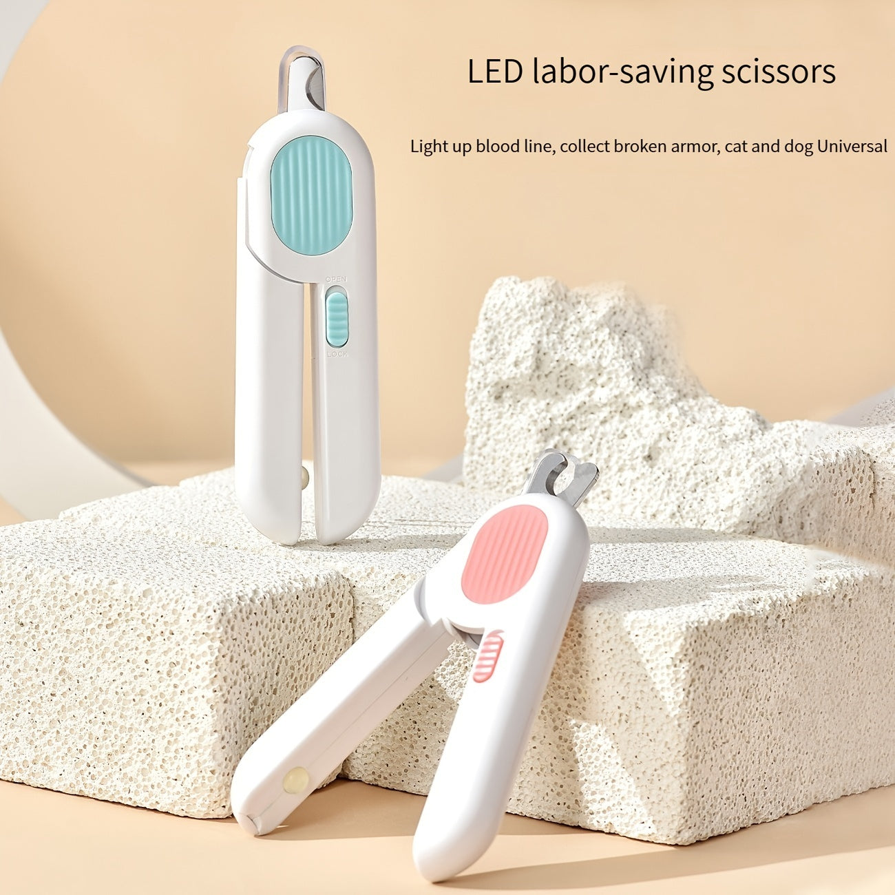 Wefulfil LED pet nail clippers white set with mint and pink grips and built in LED light for cats and dogs