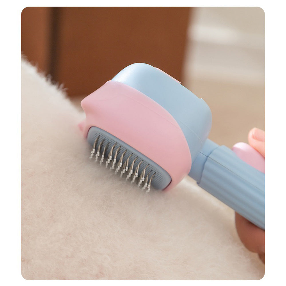 Wefulfil pet deshedding brush for dogs and cats blue and pink ergonomic brush removing loose white fur from pet coat