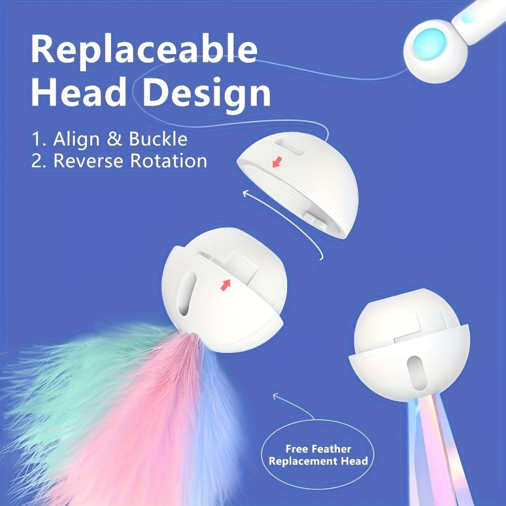 Wefulfil retractable cat wand toy with replaceable feather head showing align buckle and reverse rotation