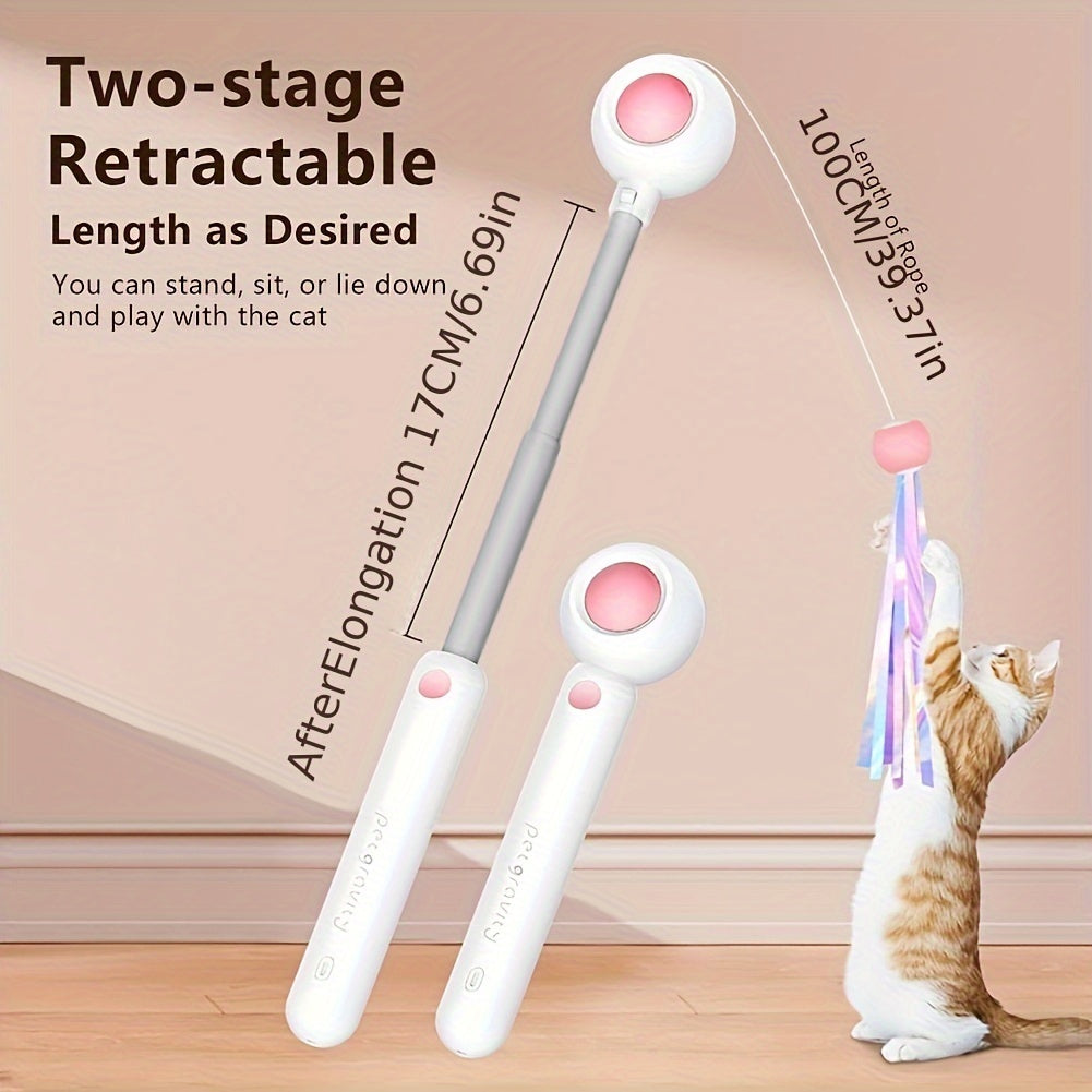 Wefulfil retractable cat wand toy white pink two stage extendable wand with tassel lure and playful cat