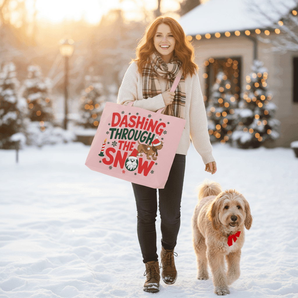 Dashing Through the Snow Holiday Tote for Dog Lovers - Canvas - Purrfect Pet Haven