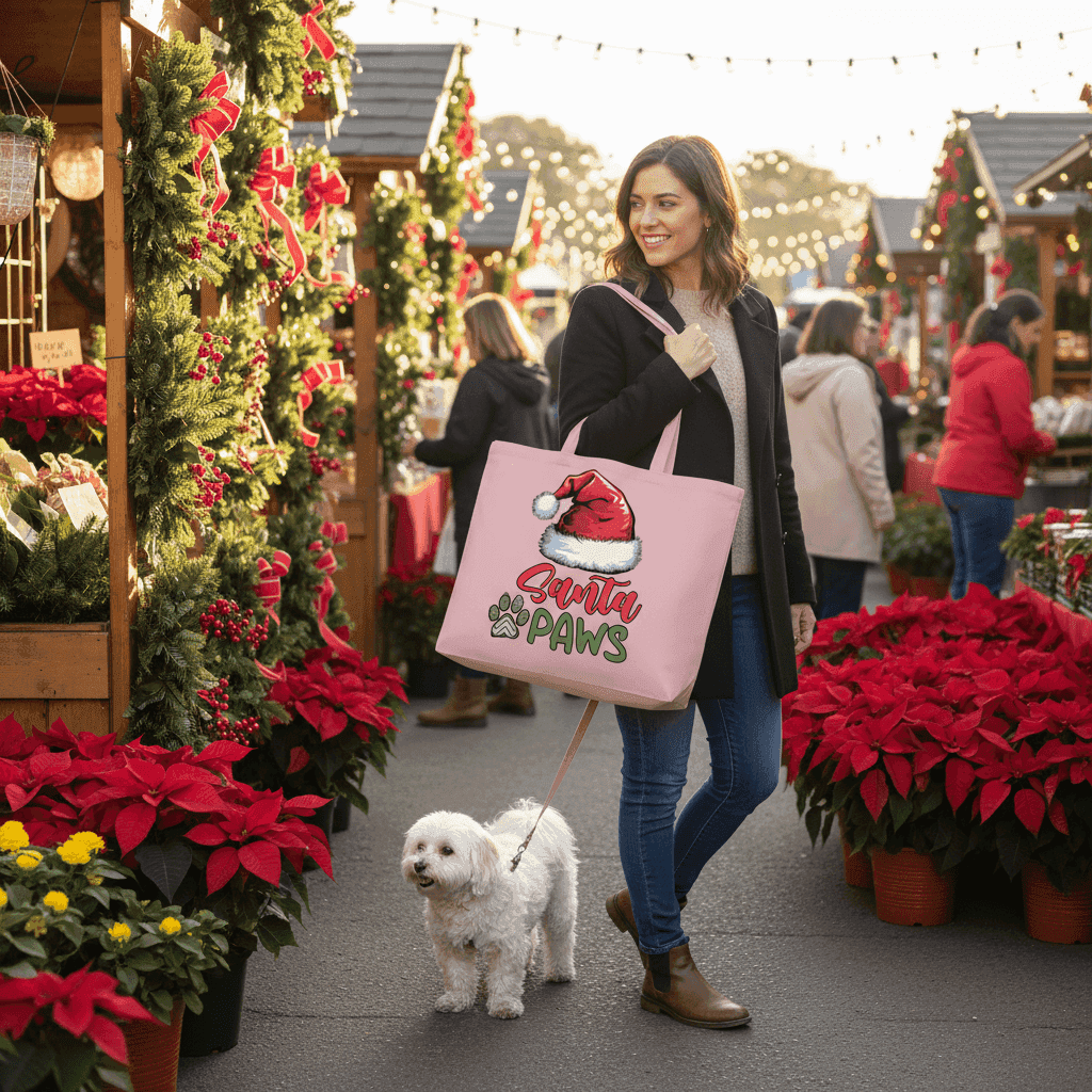 Santa Paws Holiday Tote with Santa Hat for Dog Lovers - Purrfect Pet Haven
