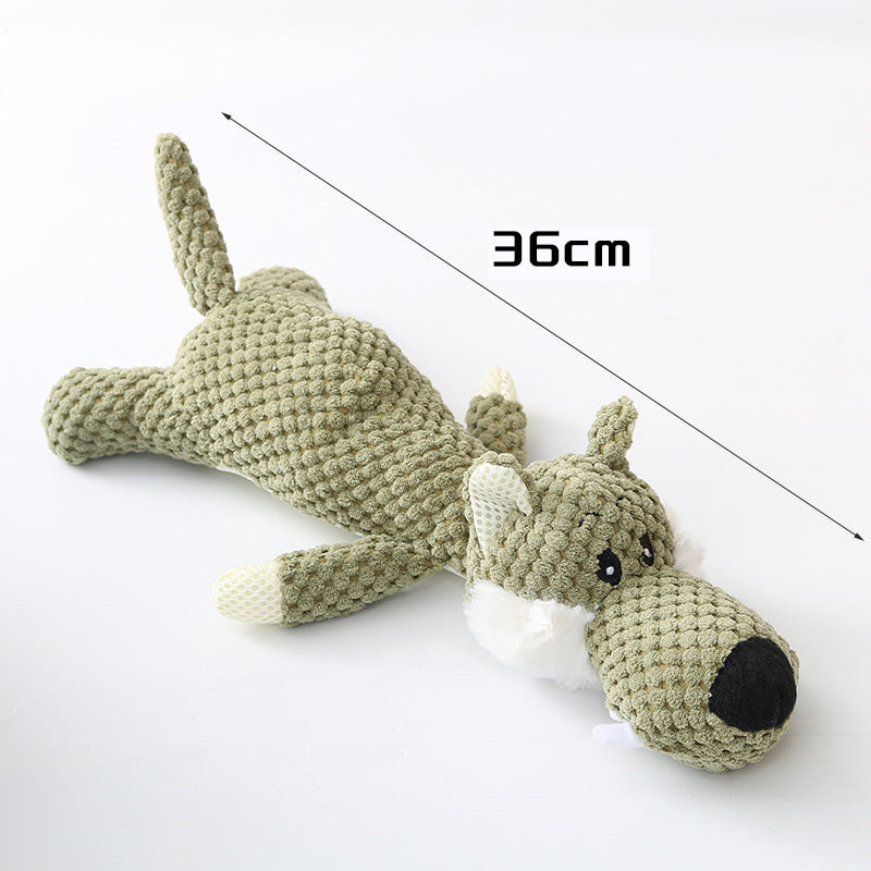 Wefulfil Plush Cartoon Animal Dog green textured 36cm flat chew toy for small to medium dogs