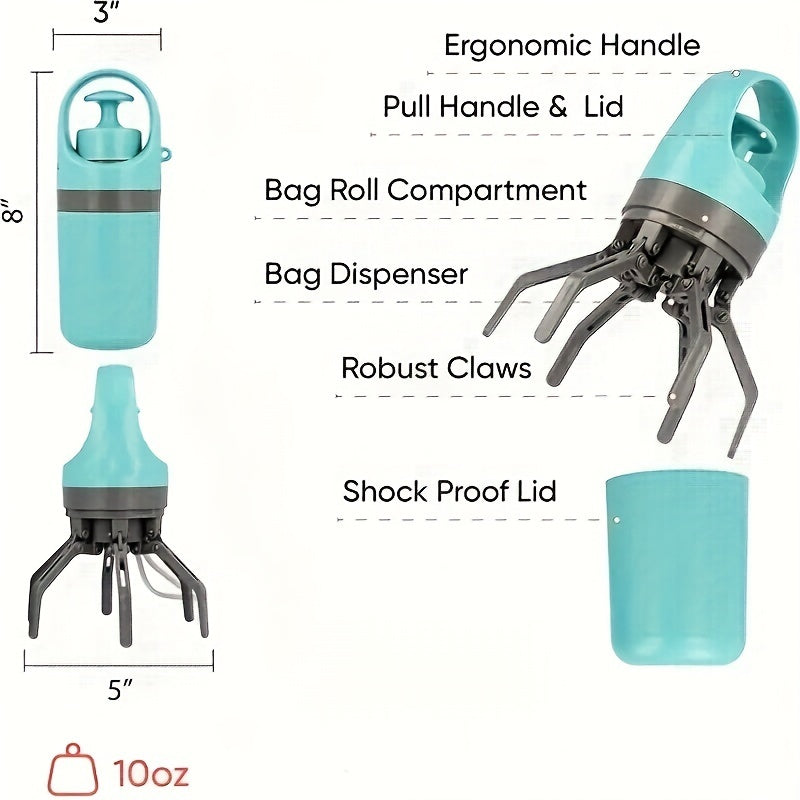 Wefulfil Portable Dog Poop Scooper with ergonomic handle, robust claws, bag dispenser, and shock proof lid