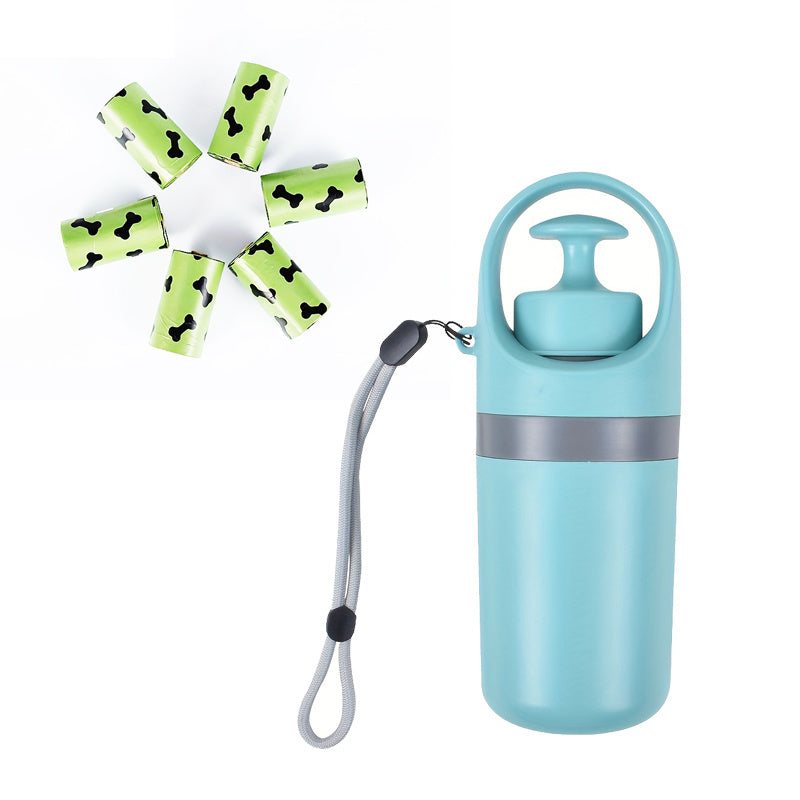 Wefulfil Portable Dog Poop Scooper in blue with nylon bags and wrist strap for easy pet waste cleanup