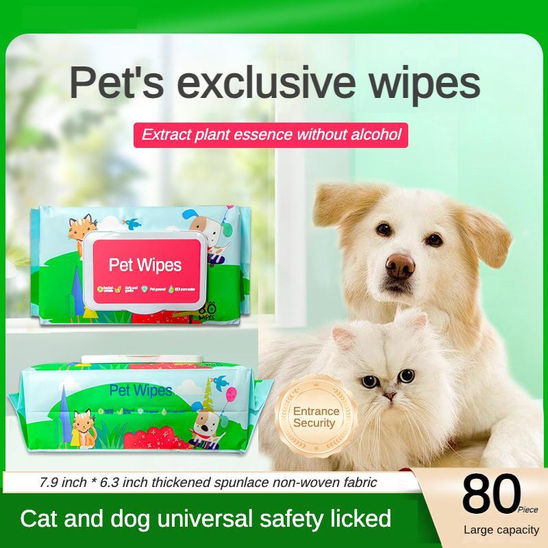 Wefulfil pet wipes pack with dog and cat on packaging 80 count Safe Cleaning Care Pet alcohol free plant extract