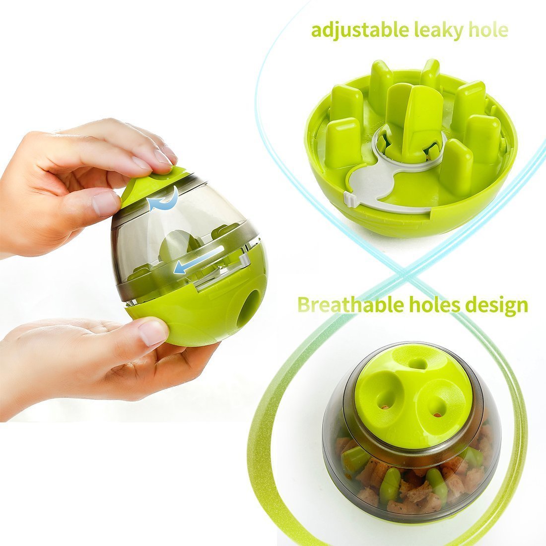 Wefulfil Puppy Feeder Dispenser Bowl with adjustable leaky hole and breathable holes design in green