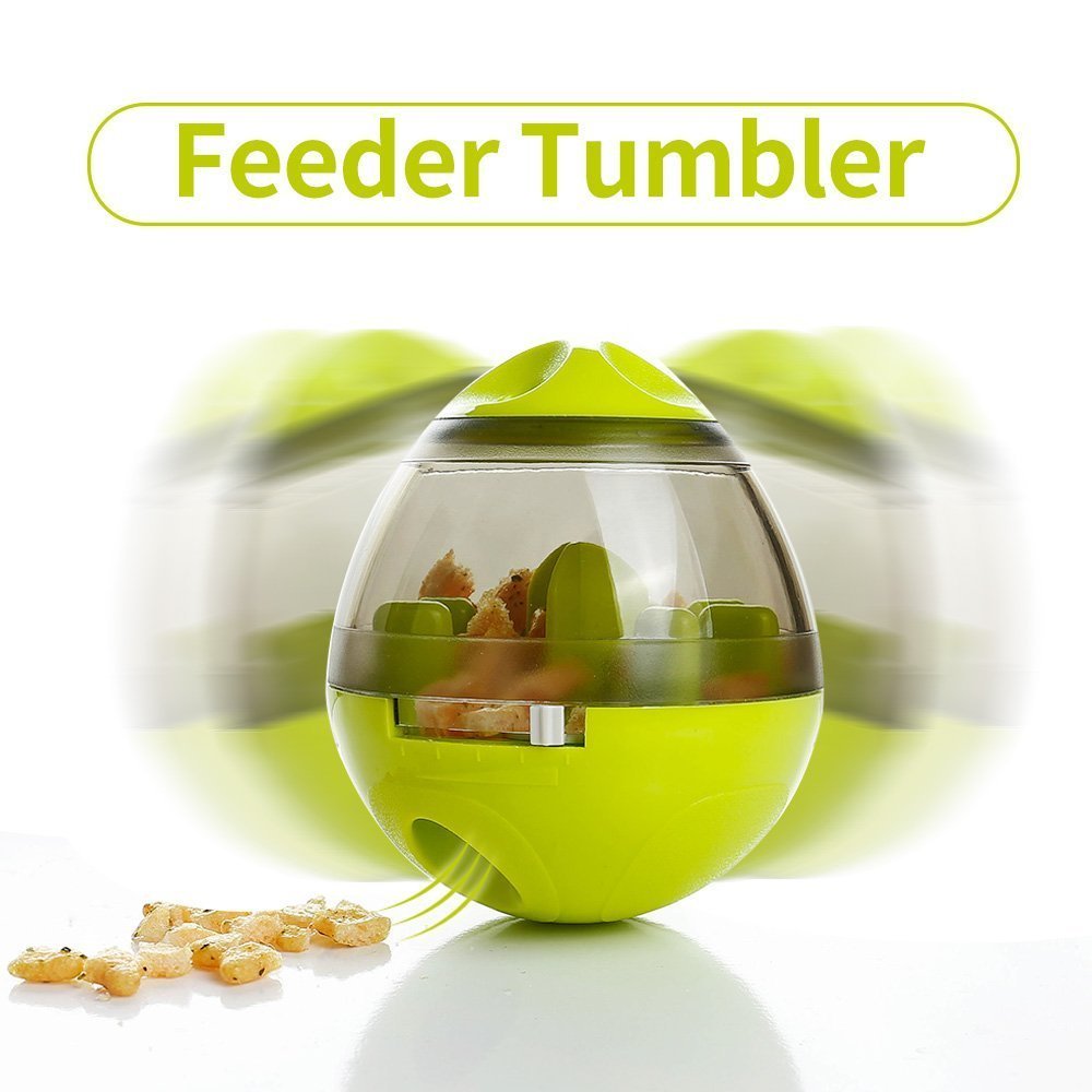 Wefulfil green Puppy Feeder Dispenser Bowl with transparent top and scattered treats