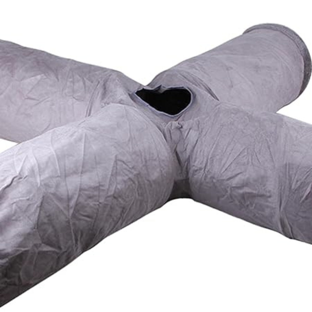 Purrfect Pet Haven collapsible cat tunnel gray four way cross design with center opening for playful cats