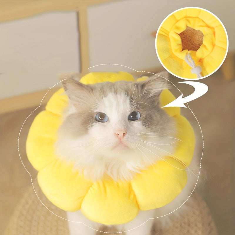 Wefulfil yellow Recovery Neck Cone on a white and gray cat protecting post-surgery